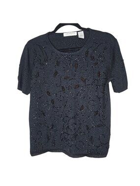 Vintage Liz Claiborne M Wool Blend Sweater Black Beaded Whimsigoth Fairy Grunge